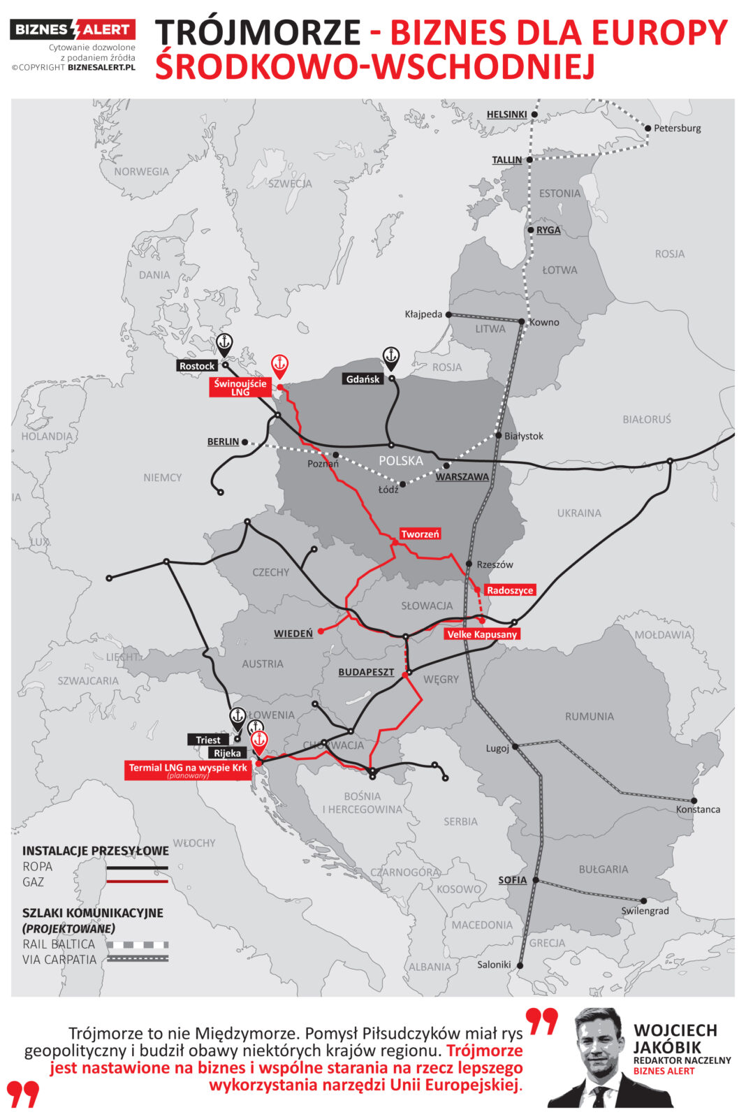 Projekty infrastrukturalne Trójmorza. Grafika: BiznesAlert.pl