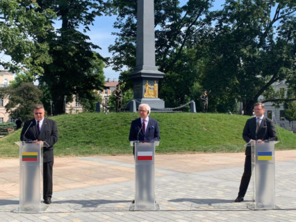 Ministrowie spraw zagranicznych Polski, Litwy i Ukrainy. Fot. Ministerstwo Spraw Zagranicznych Ukrainy